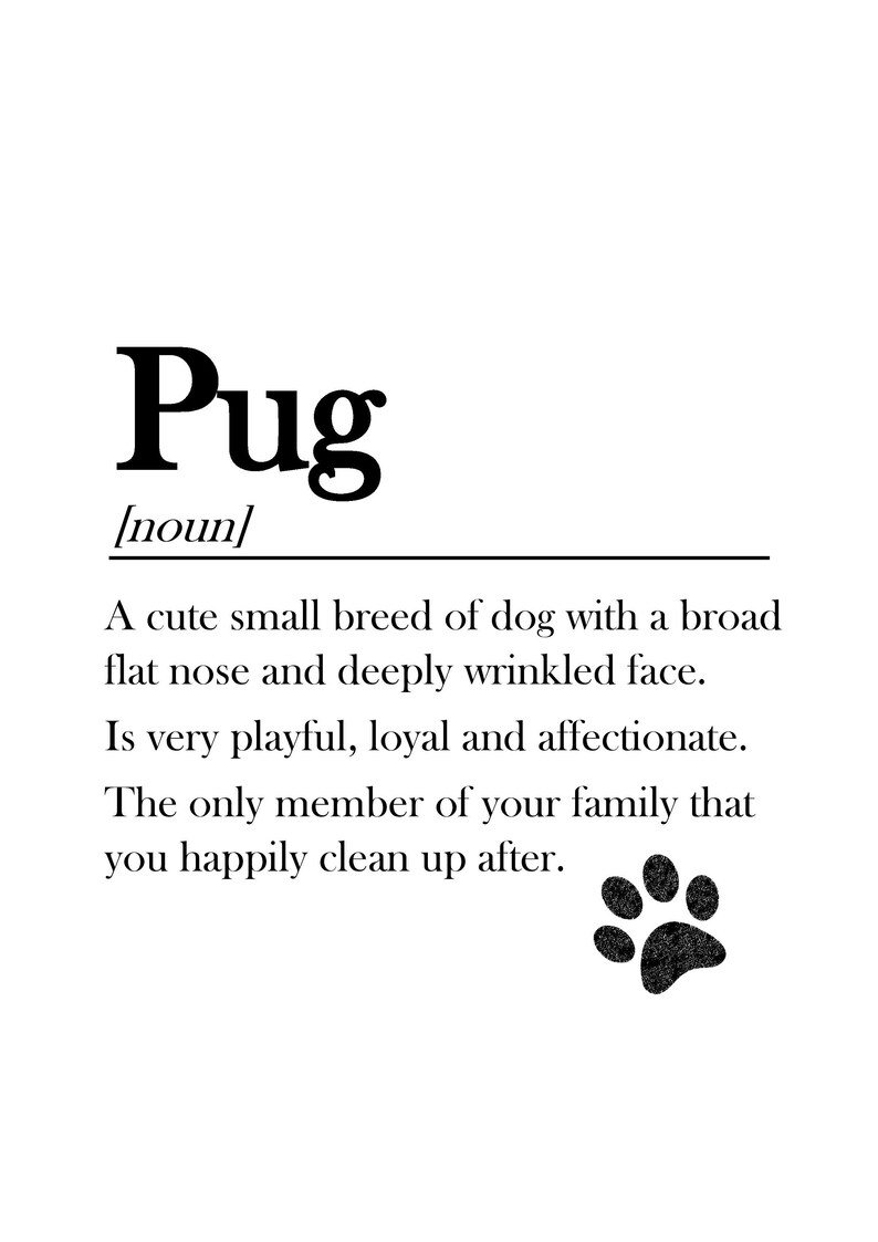 Pug Dog Family Pet Definition Dictionary Quote Print Birthday Etsy