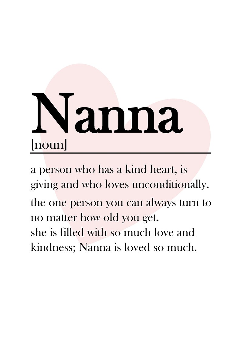 Nanna Heart Definition Dictionary Quote Print Mother's Etsy