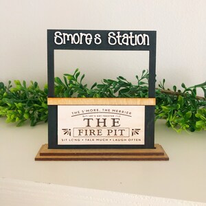 S’mores Station Fire Pit Sign – Mini Market Stand Sign – Outdoor Tiered Tray Decor – Rustic Camping Sign – Backyard Fire Pit Decor