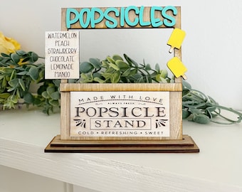 Handmade Wooden Popsicle Stand Mini Sign – Summer Tiered Tray Decor