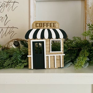 Mini Coffee Shop Wood Sign: Rustic Tiered Tray Decor