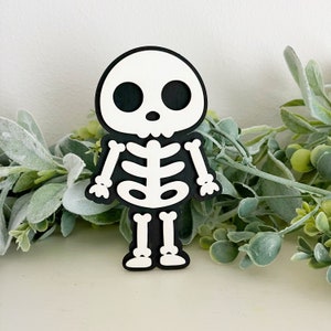 Mini Skeleton Halloween Sign | Cute Tiered Tray Skeleton Decor | Spooky Shelf Accent | Fun Halloween Figurine for Kids
