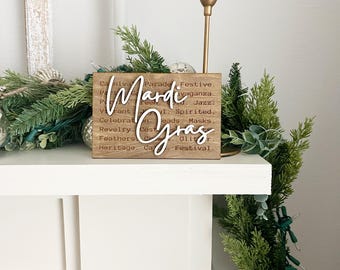 Mardi Gras Wood Sign | Neutral Mardi Gras Decor | Tiered Tray Sign | Festive Shelf Decor