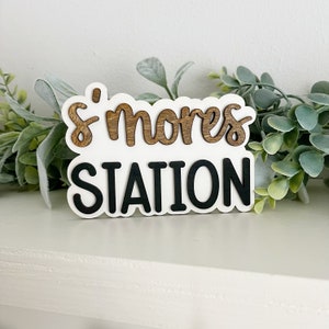 S’mores Station Sign | Campfire Tiered Tray Decor | Rustic Summer Firepit Sign | Outdoor Party S'mores Bar Accent