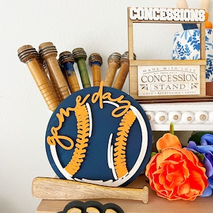 Game Day Baseball Sign | Sports Tiered Tray Decor | Baseball Round Shelf Sign | Concession Stand Decor | Game Day Party Accent