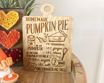 Laser Engraved Pumpkin Pie Recipe Sign - Fall Tiered Tray Decor