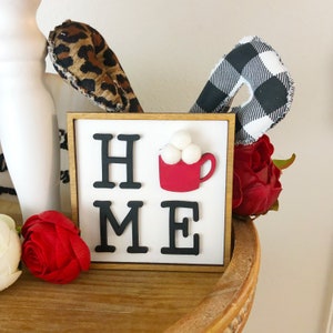 Home hot cocoa sign, tiered tray decor
