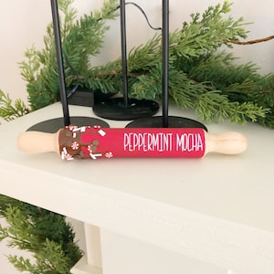 Peppermint Mocha Mini Rolling pin, tiered tray decor, Hot cocoa