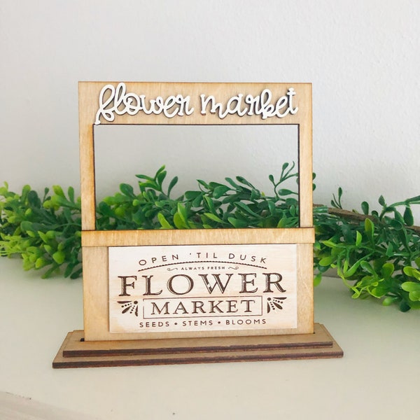 Flower market stand, tiered tray decor, spring decor, spring coffee bar