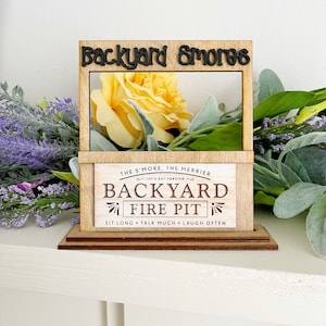 Backyard S’mores Mini Sign – Fire Pit Tiered Tray Decor – Rustic Summer Wood Sign