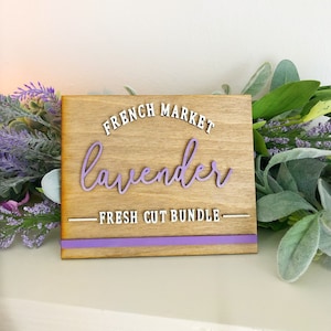 French Market Lavender Sign – Fresh Cut Lavender Tiered Tray Decor – Farmhouse Wooden Shelf Sign