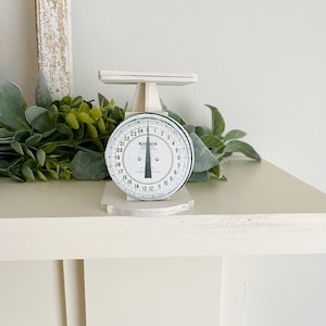 Mini Vintage Scale Sign – White Tiered Tray Kitchen Decor – Farmhouse Faux Scale – Handmade Bakery Display Accent