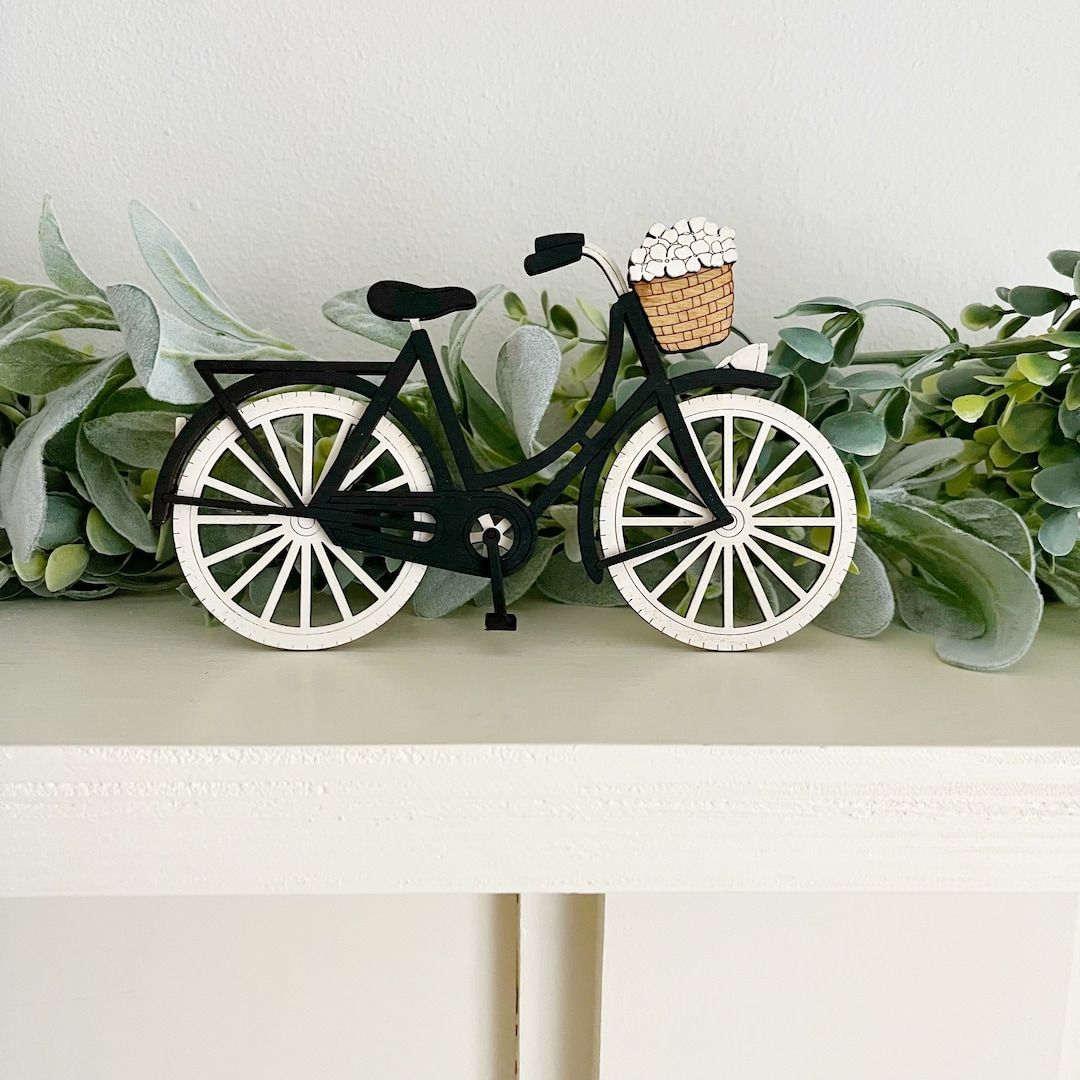 Black Bicycle Shelf Decor With Flowers | Farmhouse Bike Tiered Tray ...