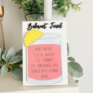 Belmont Jewel Cocktail Recipe Sign - Handmade 3D Drink Recipe Decor - Bar Cart Decor - Home Bar Sign - Horse Racing Gift
