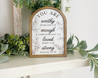 You Are Worthy Wood Sign | Farmhouse Christian Decor