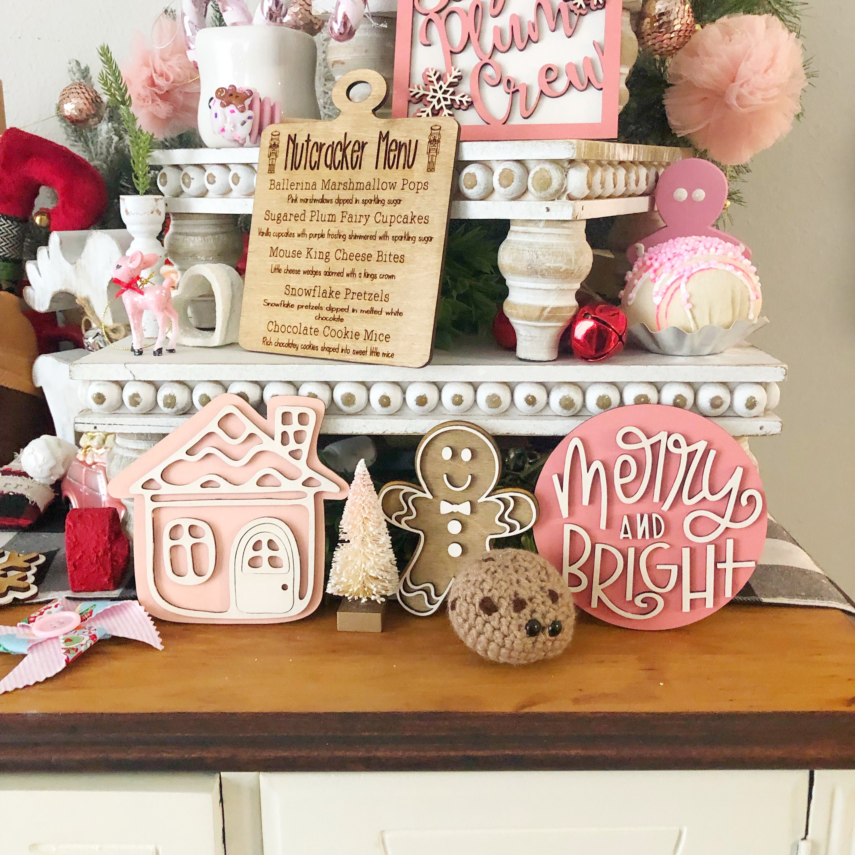 Handmade Pink Gingerbread House Sign • Tiered Tray Christmas Decor - Etsy