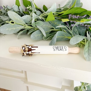 Mini S’mores Rolling Pin Decor | Rustic Campfire Kitchen Accent | Summer Shelf or Tray Decor