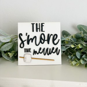 The S’more the Merrier Sign – Handmade Wooden Tiered Tray Decor – Cute Summer Campfire Marshmallow Sign