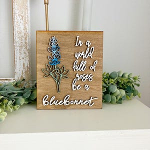 Bluebonnet Wood Sign – Texas Wildflower Tiered Tray Decor
