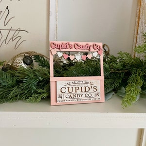 Cupids candy co  stand, tiered tray decor, Valentine’s Day cafe stand, coffee stand, Valentine’s Day decor