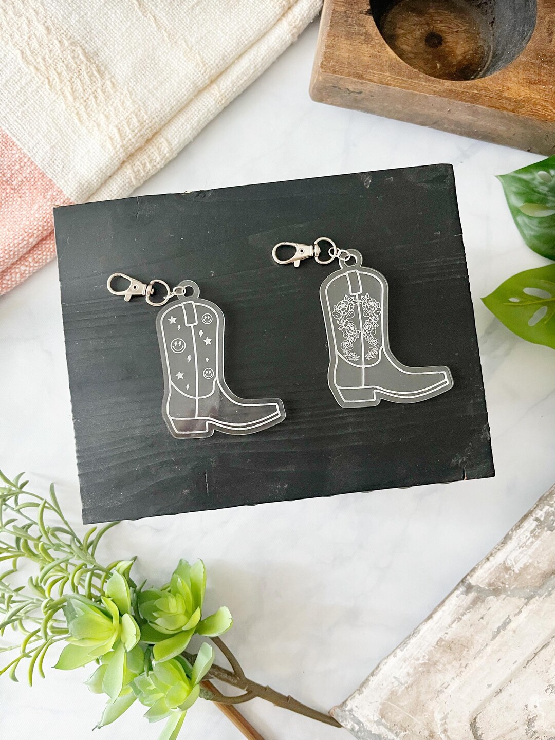 Cowboy Boot Keychain – Acrylic Western Key Ring, Rodeo Charm - Etsy