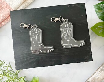 Cowboy Boot Keychain – Acrylic Western Key Ring, Rodeo Charm
