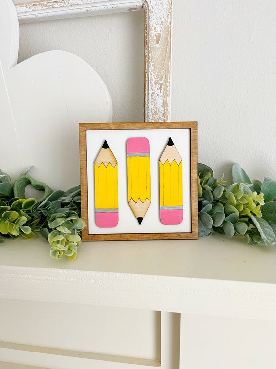Handmade Wooden Pencil Mini Sign: Teacher Desk Decor