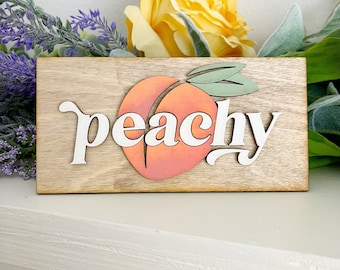 Handmade Wooden Peach Tiered Tray Sign: Farmhouse Kitchen Decor