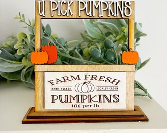 U Pick Pumpkins Mini Sign – Farmhouse Tiered Tray Fall Decor