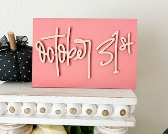 Pink Halloween Sign: October 31st Wood Tiered Tray Decor
