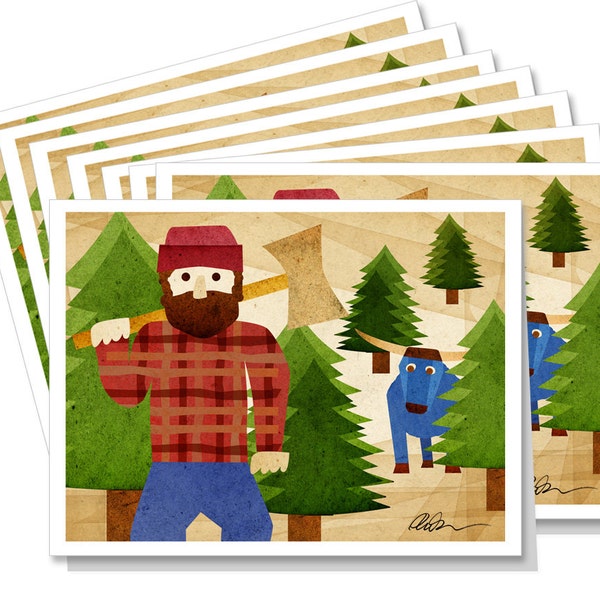 8pc. Paul Bunyan Note Card Set
