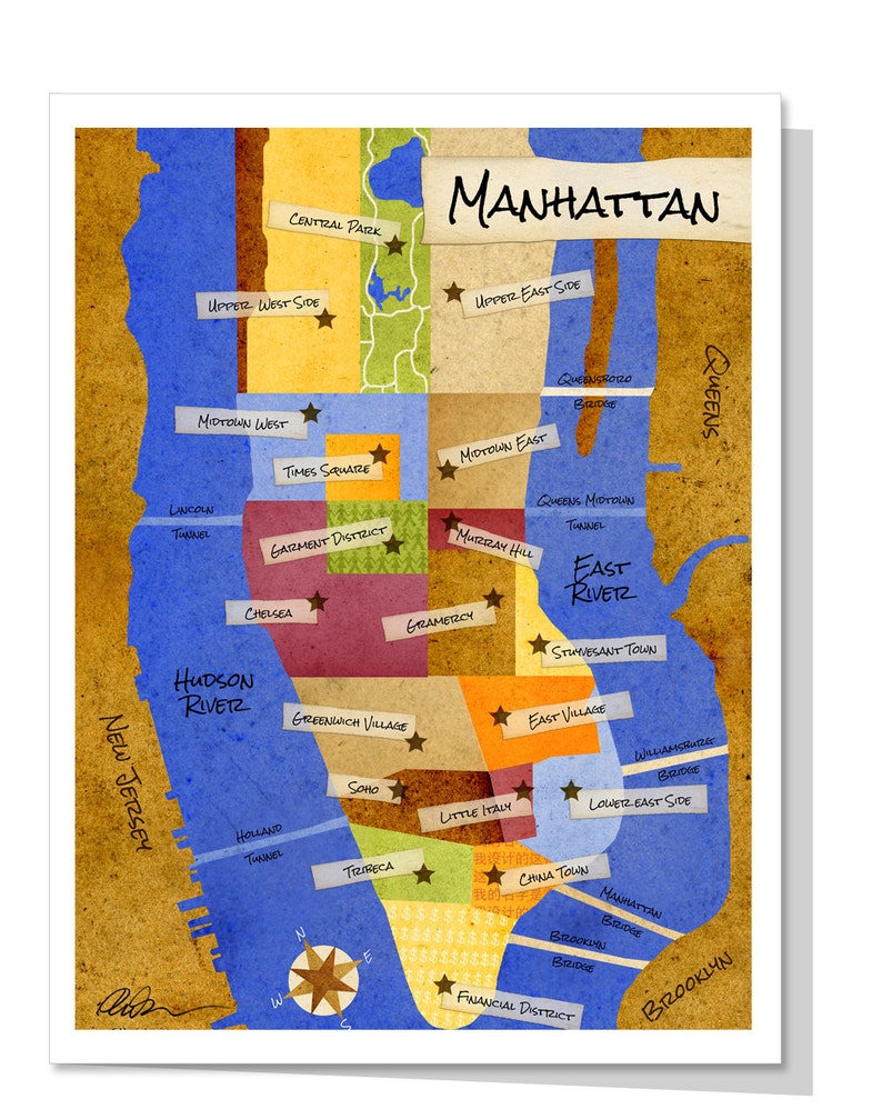 NYC Manhattan Map Greeting Card Etsy