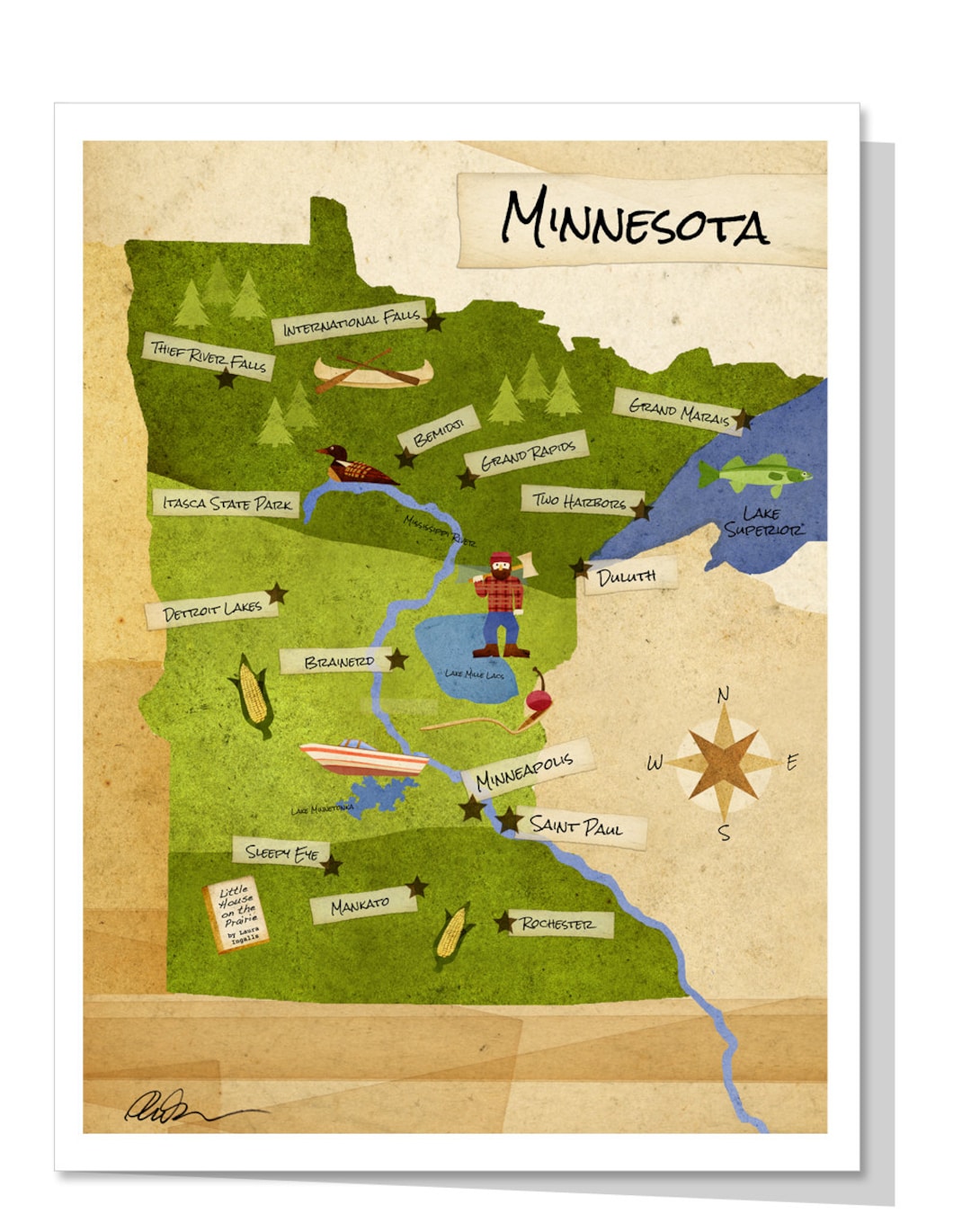 Minnesota Map Greeting Card - Etsy