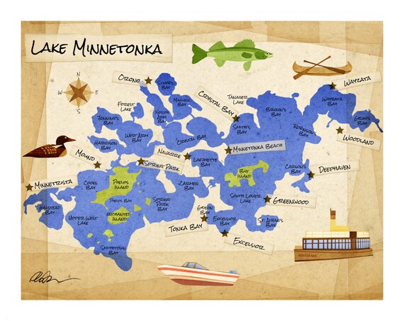 11x14 Lake Minnetonka Map | Etsy