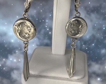 Crescent Moon Dangle Earrings, silver drop earrings, celestial jewelry,  Mothers Day gift from daughter, Wiccan gifts for her, art deco gift