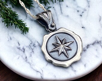 North Star Pendant, Wax Seal necklace for girlfriend, nature gift for friend, unique Mothers Day gift for women, birthday gift for hikers,