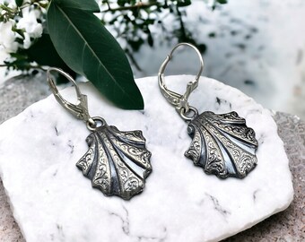 sterling silver seashell earrings dangle, scallop shell earrings, beach lover gift for women, step mom Mothers Day gift from daughter