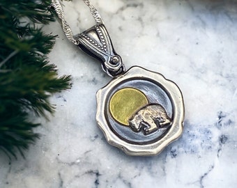 Bear Pendant, Wax Seal Necklace for her Sterling Silver Jewelry gift for friend, unique Mothers Day gift for women, nature gifts for hiker,