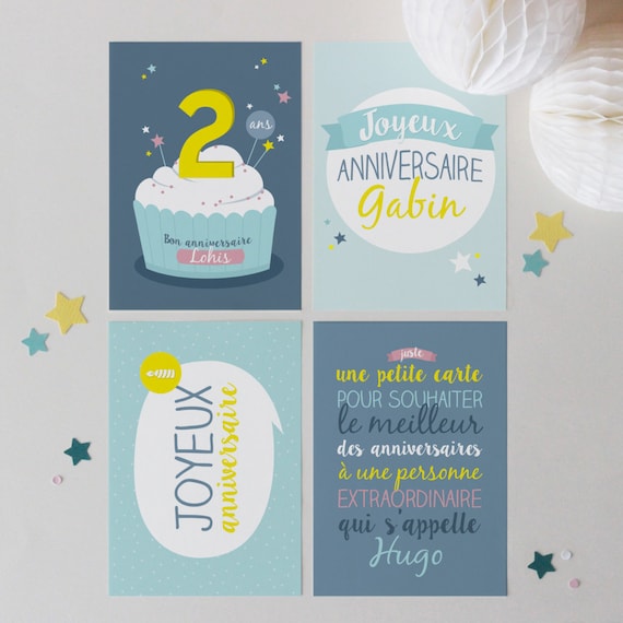 4 Cartes Anniversaire Personnalisables Etsy
