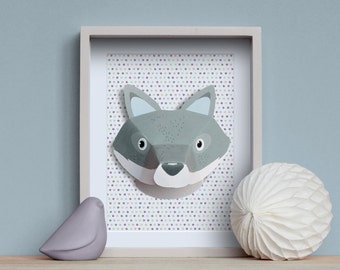 Loup - Kit créatif DIY Trophée animal en papier