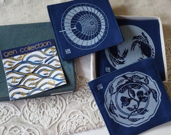 Set of 5 Zen navy blue coasters coastal