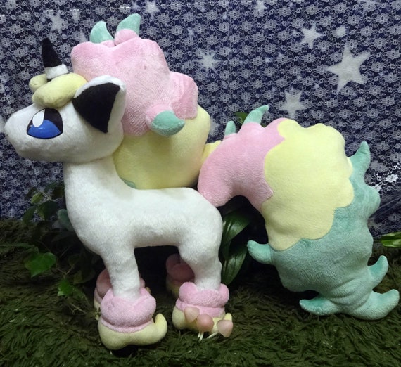 Pokemon Sword And Shield Inspired Galarian Ponyta Plushie Rainbow Mane Version Made Of Minky Poseable