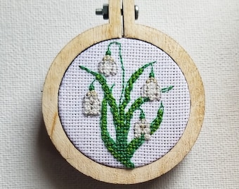 Elegant Floral Cross Stitch Pendant - Handmade Floral Pendant, Ready to Gift