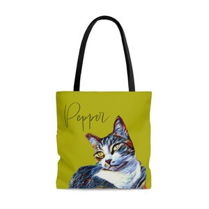 Pet Portrait Tote Bag - Custom Pet Artwork, Personalized Dog and Cat Gift Idea