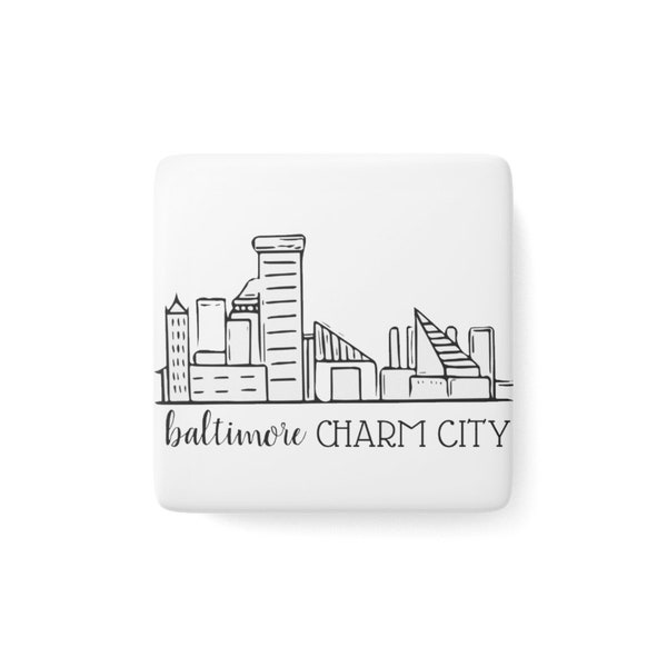 Charming Baltimore Skyline Magnet - Kitchen Decor - Unique Fridge Gift