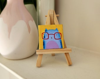 Small Hand-painted Cat Painting on Canvas, Comes with Mini Easel