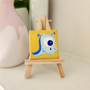 Small Hand-painted Monster Painting on Canvas, Comes with Mini Easel