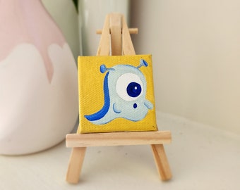 Small Hand-painted Monster Painting on Canvas, Comes with Mini Easel