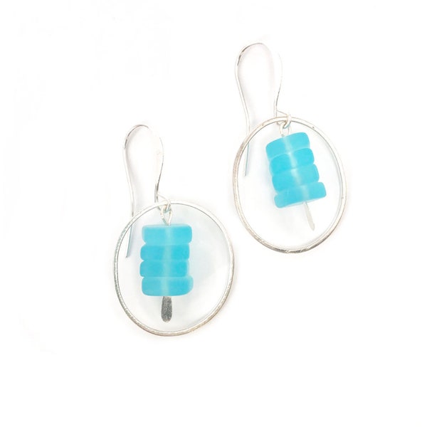 Sea Glass Hoop Chip Earrings in Aqua