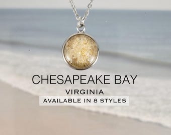 Chesapeake Bay Beach Sand Jewelry, Stainless Steel Coastal Necklace, Ring, Earrings